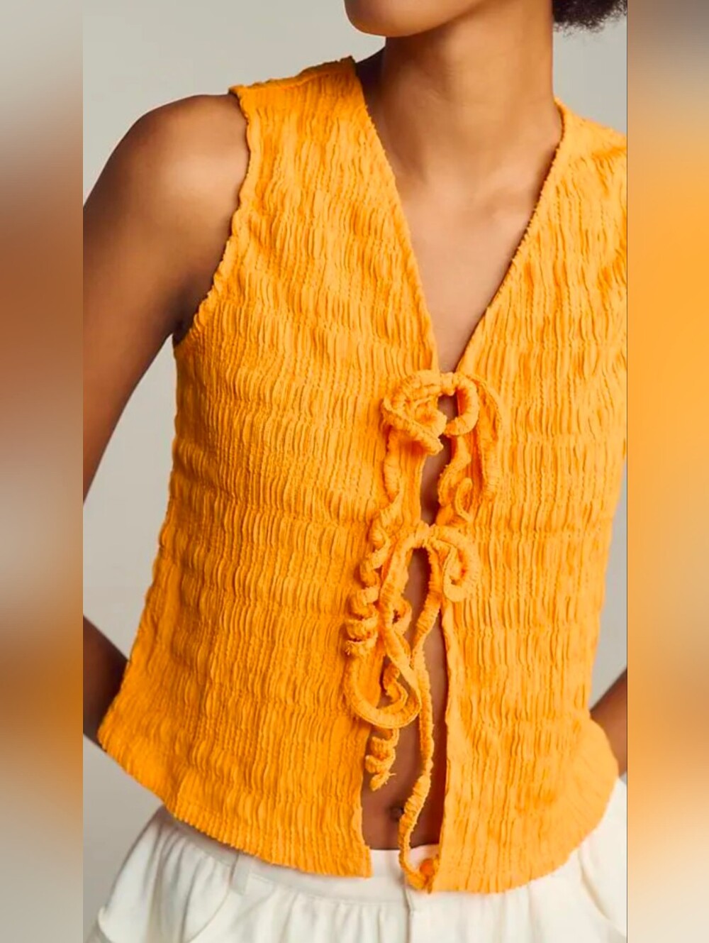 Anthropologie Front-Tie Tank Top in radiant marigold | Size XS NWT